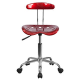 Vibrant Wine Red and Chrome Swivel Task Office Chair with Tractor Seat