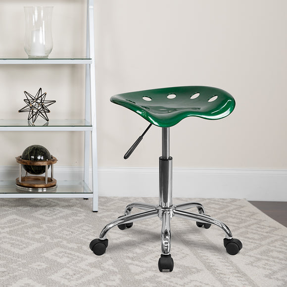 Vibrant Green Tractor Seat and Chrome Stool by Office Chairs PLUS