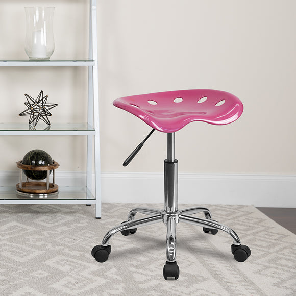Vibrant Pink Tractor Seat and Chrome Stool by Office Chairs PLUS
