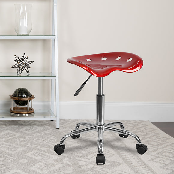 Vibrant Wine Red Tractor Seat and Chrome Stool by Office Chairs PLUS