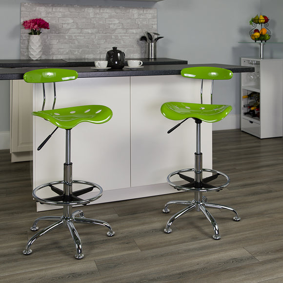 Vibrant Apple Green and Chrome Drafting Stool with Tractor Seat by Office Chairs PLUS