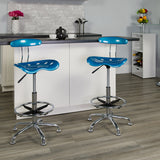 Vibrant Bright Blue and Chrome Drafting Stool with Tractor Seat by Office Chairs PLUS