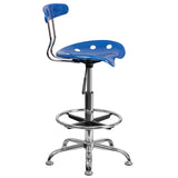 Vibrant Bright Blue and Chrome Drafting Stool with Tractor Seat