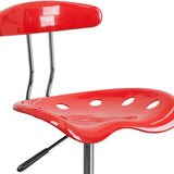 Vibrant Cherry Tomato and Chrome Drafting Stool with Tractor Seat