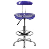 Vibrant Deep Blue and Chrome Drafting Stool with Tractor Seat