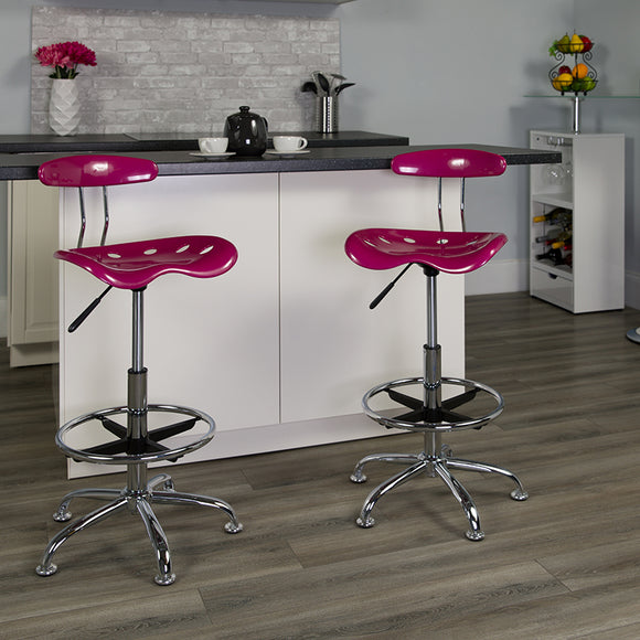Vibrant Pink and Chrome Drafting Stool with Tractor Seat by Office Chairs PLUS