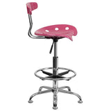 Vibrant Pink and Chrome Drafting Stool with Tractor Seat