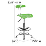 Vibrant Spicy Lime and Chrome Drafting Stool with Tractor Seat