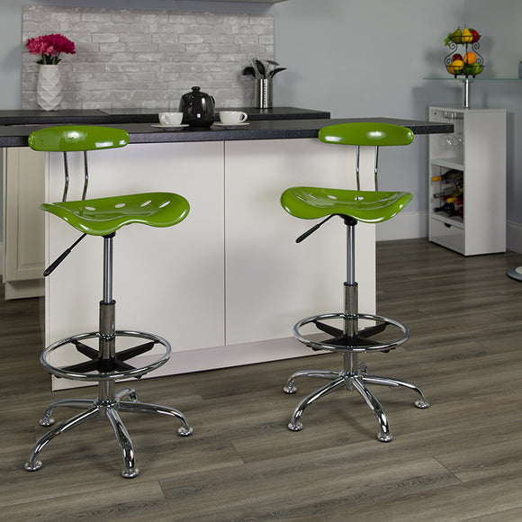 Vibrant Spicy Lime and Chrome Drafting Stool with Tractor Seat by Office Chairs PLUS