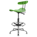 Vibrant Spicy Lime and Chrome Drafting Stool with Tractor Seat