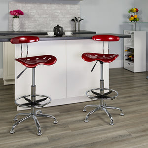 Vibrant Wine Red and Chrome Drafting Stool with Tractor Seat by Office Chairs PLUS