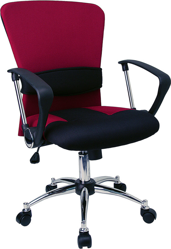 Mid-Back Red Mesh Swivel Task Office Chair with Adjustable Lumbar Support and Arms by Office Chairs PLUS