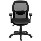 Mid-Back Black Super Mesh Executive Swivel Office Chair with LeatherSoft Seat and Adjustable Lumbar & Arms