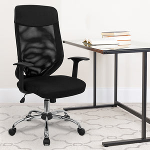 High Back Black Mesh Executive Swivel Office Chair with Arms by Office Chairs PLUS