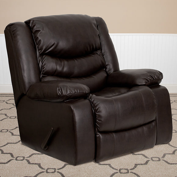 Plush Brown LeatherSoft Lever Rocker Recliner with Padded Arms by Office Chairs PLUS