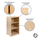Wooden 3 Section School Classroom Storage Cabinet for Commercial or Home Use - Safe, Kid Friendly Design - 36"H (Natural)