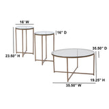 Greenwich Collection 3 Piece Coffee and End Table Set with Glass Tops and Matte Gold Frames
