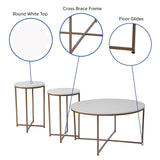 Hampstead Collection 3 Piece Coffee and End Table Set in White with Matte Gold Frames