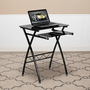 Black Tempered Glass Computer Desk with Pull-Out Keyboard Tray by Office Chairs PLUS