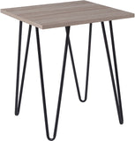 Oak Park Collection Driftwood Wood Grain Finish End Table with Black Metal Legs