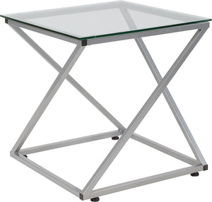 Park Avenue Collection Glass End Table with Contemporary Steel Design by Office Chairs PLUS