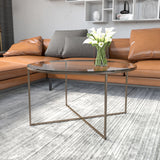 Greenwich Collection Glass Coffee Table with Matte Gold Frame