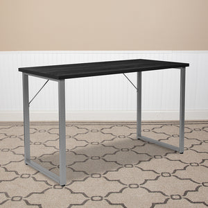 Harvey Black Finish Computer Desk with Silver Metal Frame by Office Chairs PLUS