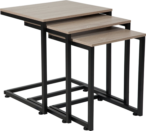 Midtown Collection Sonoma Oak Wood Grain Finish Nesting Tables with Black Metal Cantilever Base by Office Chairs PLUS