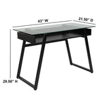 Huntley Glass Computer Desk with Shelf and Black Metal Legs