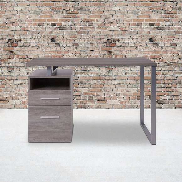 Harwood Light Ash Wood Grain Finish Computer Desk with Two Drawers and Silver Metal Frame by Office Chairs PLUS