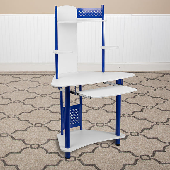 Blue Corner Computer Desk with Hutch by Office Chairs PLUS
