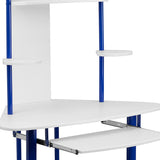 Blue Corner Computer Desk with Hutch