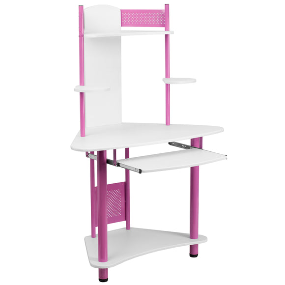 Pink Corner Computer Desk with Hutch by Office Chairs PLUS