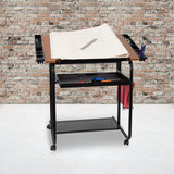 Adjustable Drawing and Drafting Table with Black Frame and Dual Wheel Casters