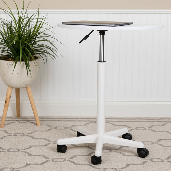 White Sit to Stand Mobile Laptop Computer Desk by Office Chairs PLUS
