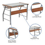 Glass Computer Desk with Pull-Out Keyboard Tray and Bowed Front Frame