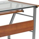 Glass Computer Desk with Pull-Out Keyboard Tray and Bowed Front Frame