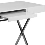 44.25''W x 21.625''D White Computer Desk with Keyboard Tray and Drawers