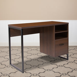 Northbrook Rustic Coffee Wood Grain Finish Computer Desk with Black Metal Frame by Office Chairs PLUS