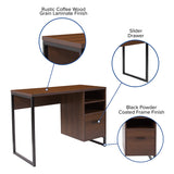 Northbrook Rustic Coffee Wood Grain Finish Computer Desk with Black Metal Frame