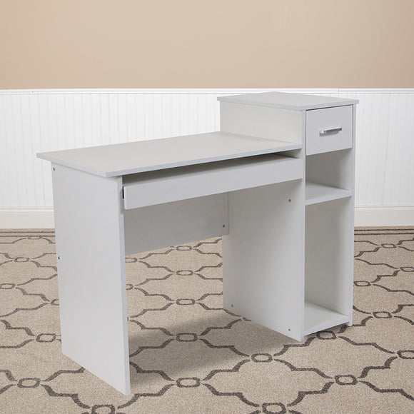 Highland Park White Computer Desk with Shelves and Drawer by Office Chairs PLUS