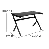 Gaming Desk 45.25" x 29" Computer Table Gamer Workstation with Headphone Holder and 2 Cable Management Holes