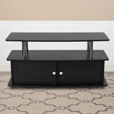 Evanston Black TV Stand with Shelves, Cabinet and Stainless Steel Tubing by Office Chairs PLUS