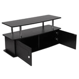 Evanston Black TV Stand with Shelves, Cabinet and Stainless Steel Tubing