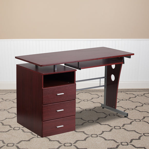 Mahogany Desk with Three Drawer Pedestal and Pull-Out Keyboard Tray by Office Chairs PLUS