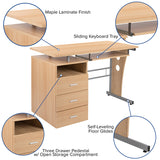 Maple Desk with Three Drawer Pedestal and Pull-Out Keyboard Tray