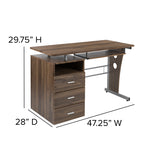Rustic Walnut Desk with Three Drawer Pedestal and Pull-Out Keyboard Tray