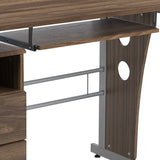 Rustic Walnut Desk with Three Drawer Pedestal and Pull-Out Keyboard Tray