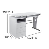 White Desk with Three Drawer Pedestal and Pull-Out Keyboard Tray