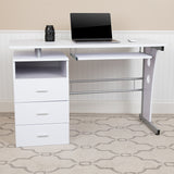 White Desk with Three Drawer Pedestal and Pull-Out Keyboard Tray by Office Chairs PLUS